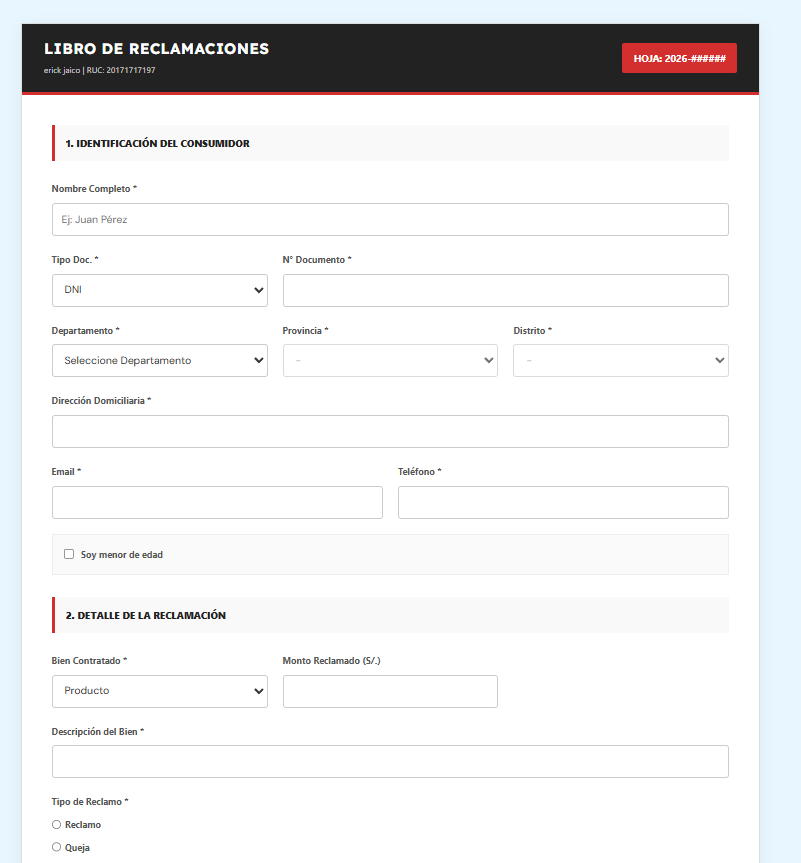 Reclamos WP Dashboard